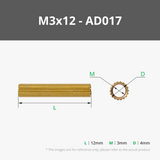 M3 Doppelpass-Rändelbolzen aus Messing