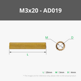 M3 Doppelpass-Rändelbolzen aus Messing