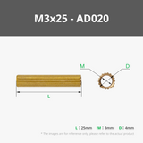 M3 Doppelpass-Rändelbolzen aus Messing