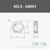 Tuerca hexagonal de acero inoxidable M2.5 (20PCS) - AB001