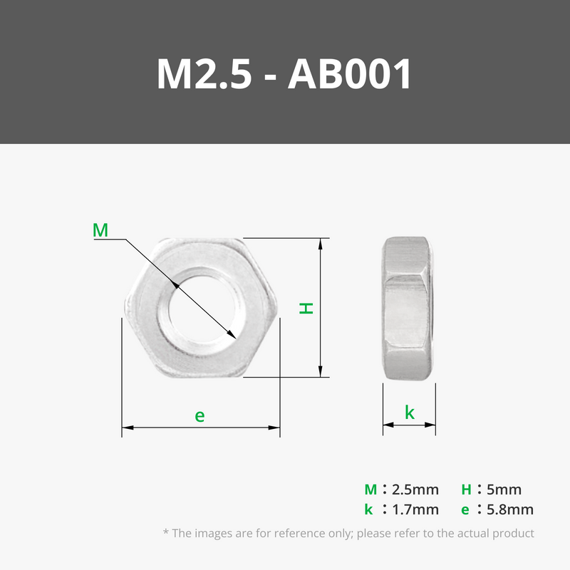 Tuerca hexagonal de acero inoxidable M2.5 (20PCS) - AB001